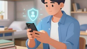 Студент со смартфоном в общежитии, которому удалось получить займ в 2026 году без работы